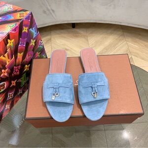 Women’s Light Blue Suede Slide Sandals